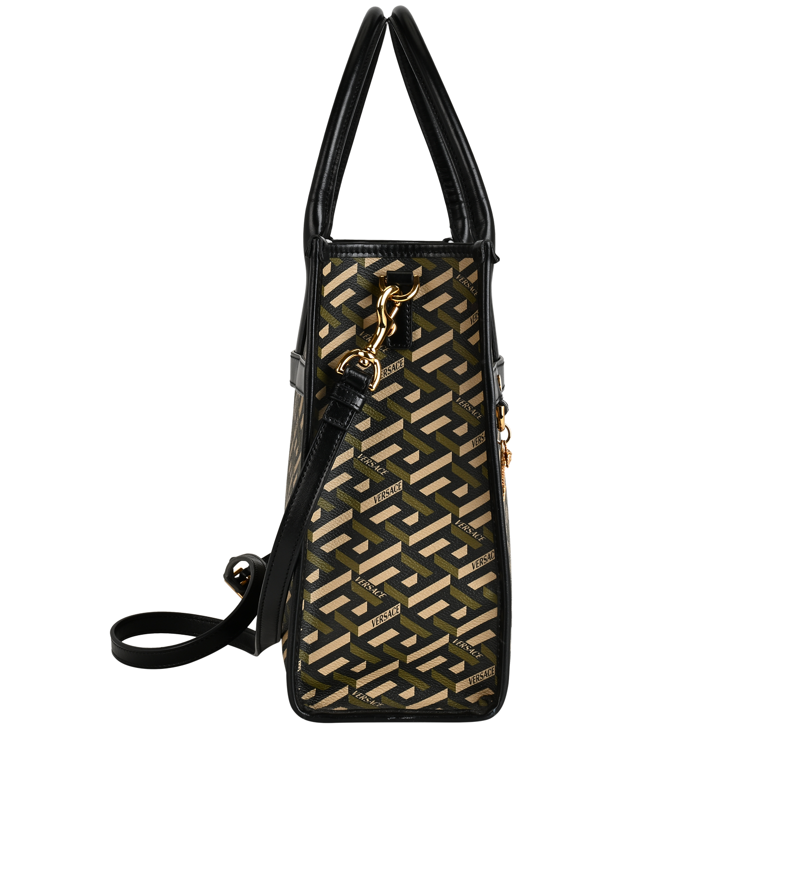 La Greca Tote, &pound;395, Handbags, Black/Khaki, Canvas, Side view